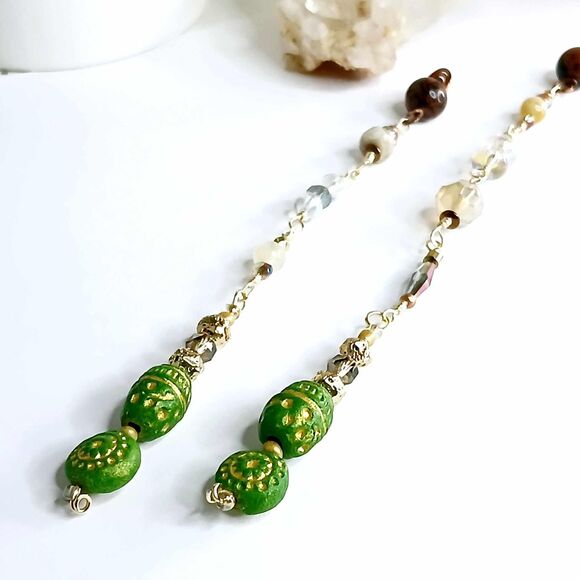 Dowsing Pendulum, Divination Tools, Clay Obsidian Agate Hematite, 1 PC - Picture 3 of 10